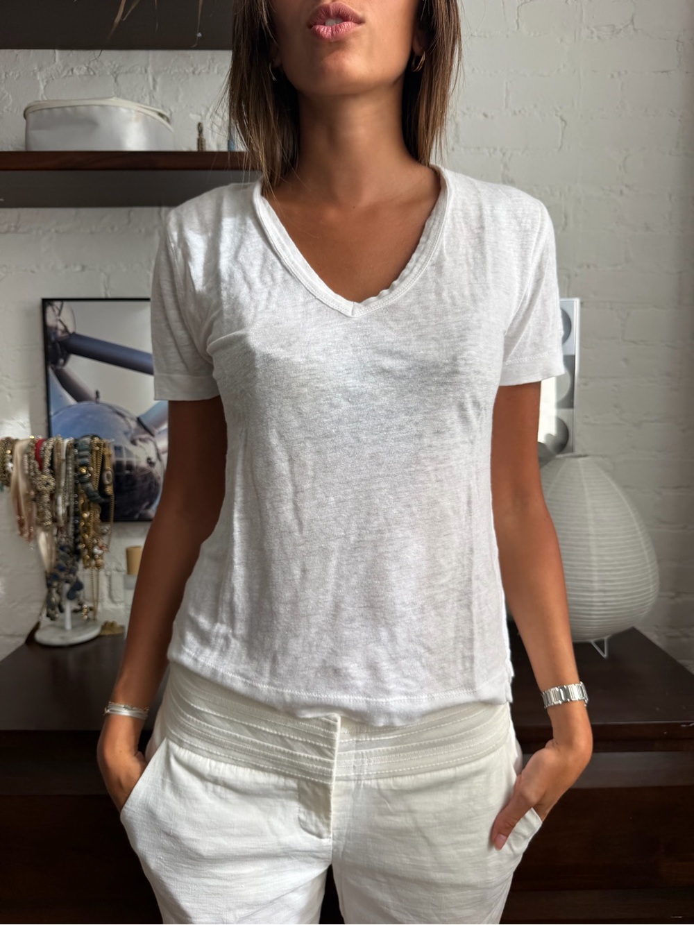 Zadig & Voltaire White V-Neck Short Sleeve Tee